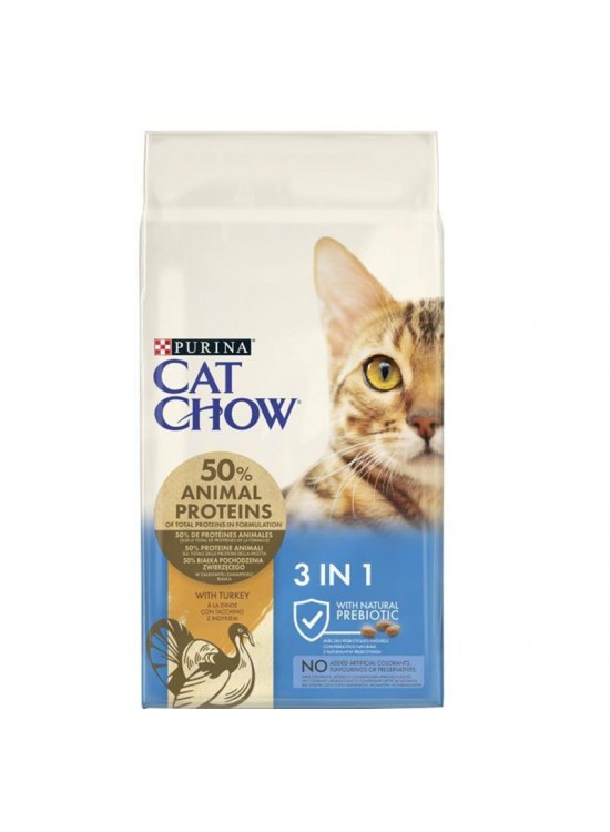Cat Chow Feline 3 in 1 Turkey Adult Cat Food with Turkey 15 Kg