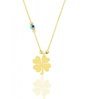 Silver gilded, evil eye, dorica clover necklace