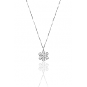 Silver White Gold Rhodiumed Zircon Stone Snowflake Necklace