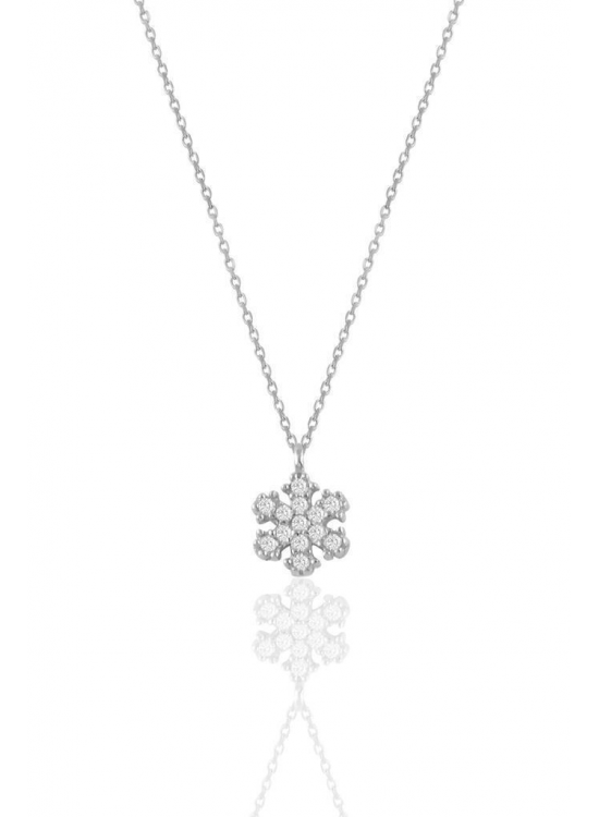 Silver White Gold Rhodiumed Zircon Stone Snowflake Necklace