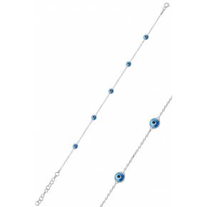 Gümüş Rodyumlu Cam Göz Nazar Gümüş Bileklik