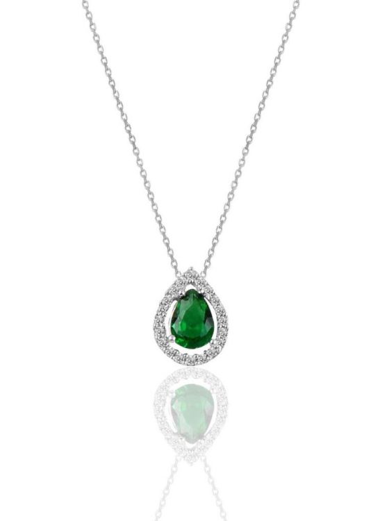 Sterling Silver Rhodium Root Emerald Stone Drop Model Necklace