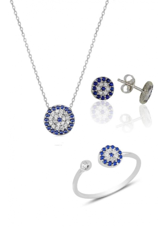 Silver Rhodium Evil Eye Model Triple Set