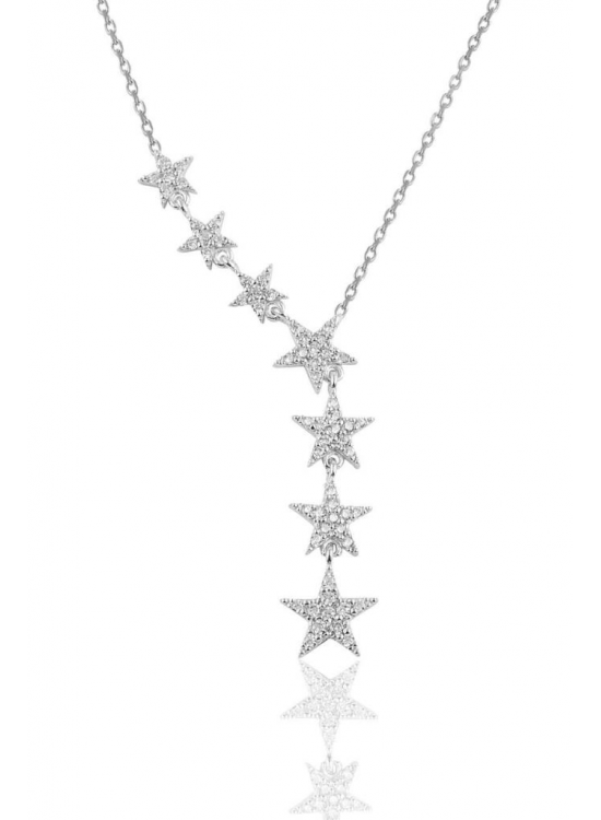 Sterling Silver Rhodium and Zircon Stone Shooting Star Necklace