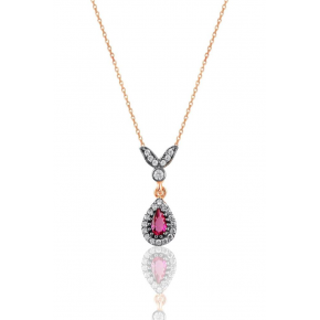 Sterling Silver Rose Root Ruby Stone Drop Necklace