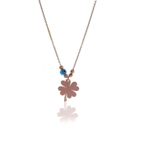 Sterling Silver Clover Necklace with Rose Evil Eye