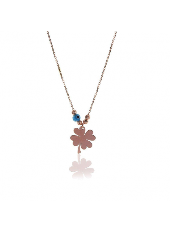 Sterling Silver Clover Necklace with Rose Evil Eye