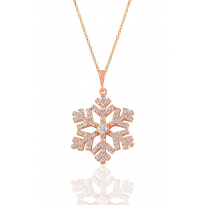 Sterling Silver Rose Zircon Stone Snowflake Necklace