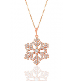 Sterling Silver Rose Zircon Stone Snowflake Necklace