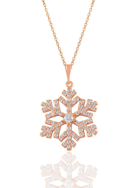 Sterling Silver Rose Zircon Stone Snowflake Necklace
