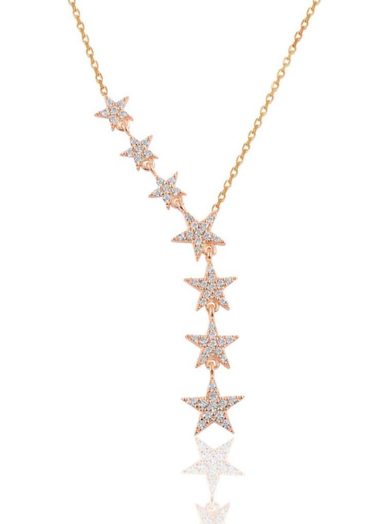 Sterling Silver Rose Zircon Stone Shooting Star Necklace