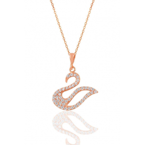 Sterling Silver Rose Zircon Stone Swan Necklace