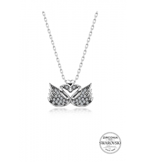 Sterling Silver Swarovski Stone Diamond Model Twin Swan Necklace