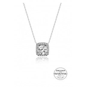 Sterling Silver Diamond Model Square Necklace with Swarovski Stones