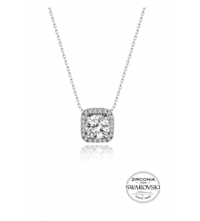 Sterling Silver Diamond Model Square Necklace with Swarovski Stones