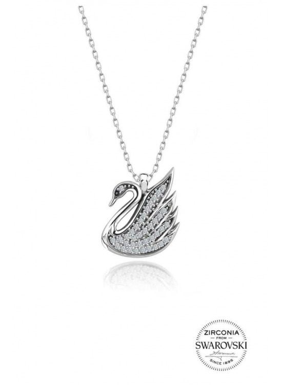 Sterling Silver Swarovski Gemstone Diamond Model Swan Necklace